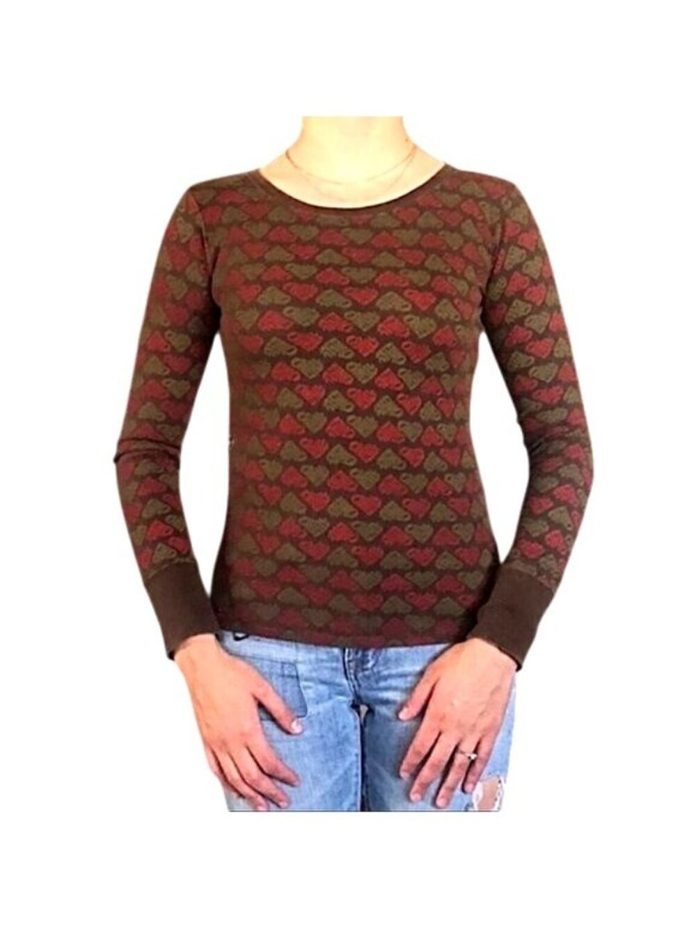 O’NEIL- Long sleeve top color-Brown with “O’Neill “logo thru-out Size- Medium